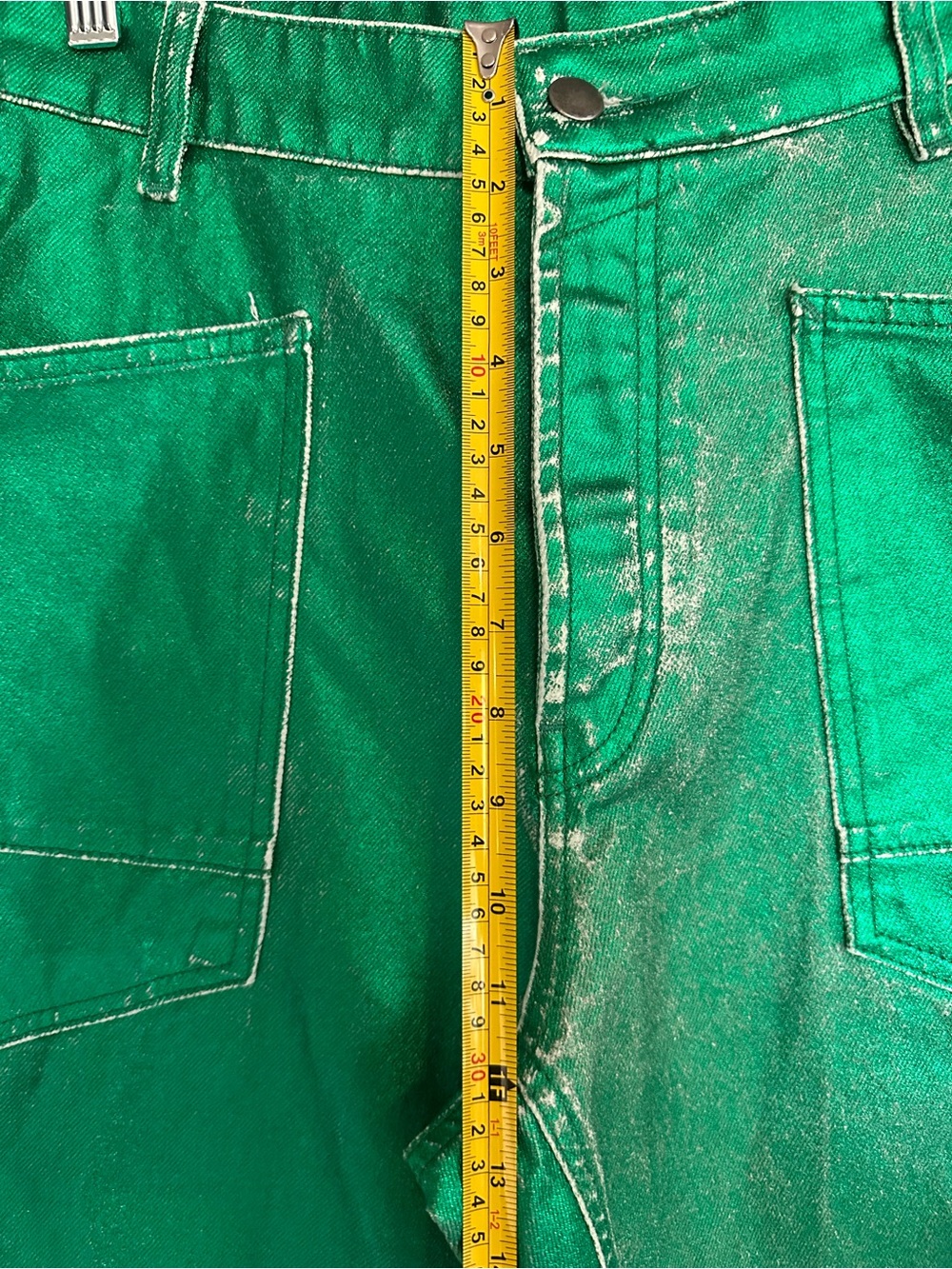 Free People Moxie Metallic Green Barrel Jeans Sample Factory Distressed NWOT 28 - Picture 7 of 15